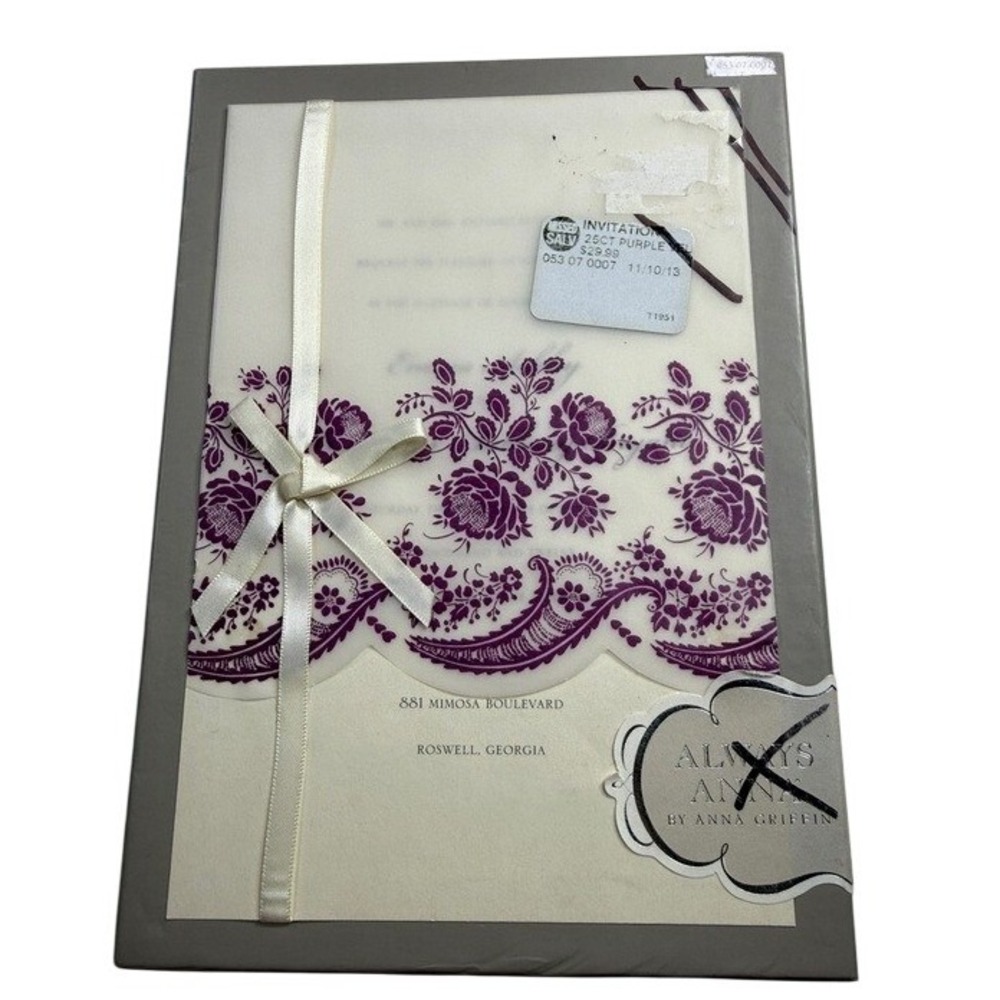 Always Anna by Anna Griffin Wedding Invitation Kit Purple Floral Vellum 25ct New